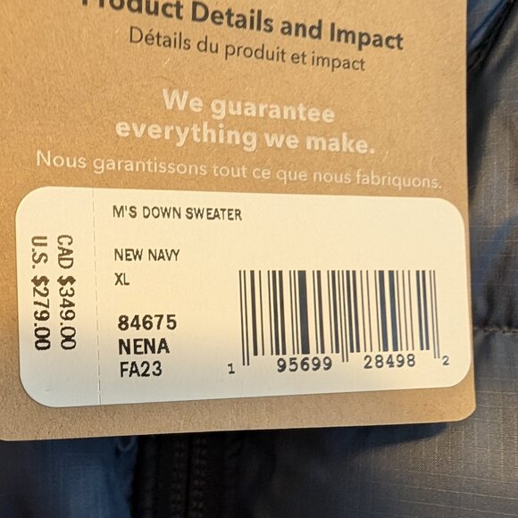 Patagonia Men's Down Sweater New Navy XL NWT - Picture 3 of 4